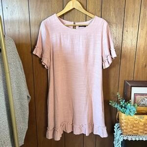 Very J‎ Womens Pink Ruffle Short Sleeve Casual Mini Dress